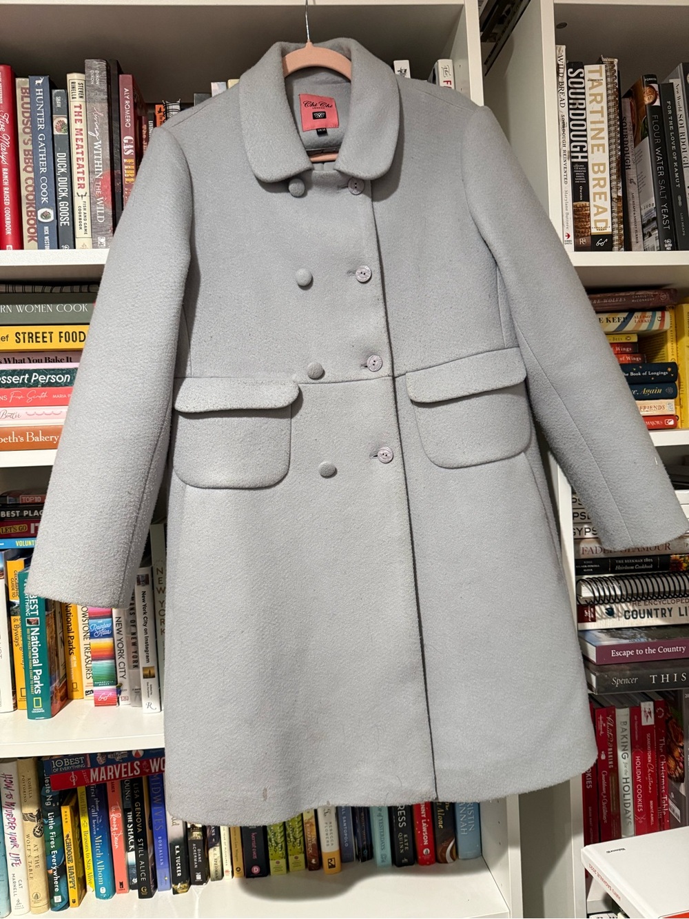 Chi Chi London Light Gray Blue Double-Breasted Pea Coat